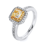 Ring 18 kt WG+GG, 40 Brill. 0,37 ct, TW-si, 1 Cushion 1,12 ct, gelb, 20 Brill. 0,10 ct, gelb