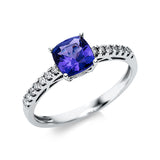 Ring 14 kt WG, 14 Brill. 0,16 ct, TW-si, 1 Tansanit 1,15 ct blau