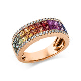Ring 18 kt RG, 56 Brill. 0,27 ct, TW-si, 28 Saphire 2,02 ct fancy