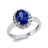 Ring 18 kt WG, 16 Brill. 0,41 ct, TW-si, 1 Tansanit 2,01 ct blau