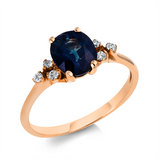 Ring 18 kt RG, 6 Brill. 0,09 ct, TW-si, 1 Saphir 2,12 ct blau