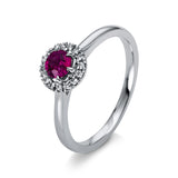 Ring 18 kt WG, 15 Brill. 0,08 ct, TW-si, 1 Rubin 0,25 ct rot