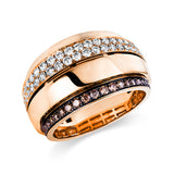 Ring 14 kt RG, Fassung teils schwarz rhodinie, 49 Brill. 0,61 ct, TW-si, 23 Brill. 0,27 ct, braun