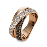 Ring 18 kt RG, 76 Brill. 0,58 ct, TW-si, 46 Brill. 0,34 ct, braun