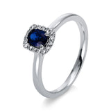 Ring 18 kt WG, 16 Brill. 0,06 ct, TW-si, 1 Saphir 0,51 ct blau