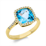 Ring 18 kt GG, 40 Brill. 0,21 ct, TW-si, 1 Blautopas 3,45 ct blau