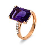 Ring 18 kt RG, 10 Brill. 0,23 ct, TW-si, 1 Amethyst 7,20 ct lila