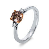 Ring 18 kt WG+RG, 2 Brill. 0,09 ct, TW-si, 1 Brill. 1,00 ct, braun