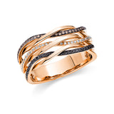Ring 14 kt RG, 41 Brill. 0,10 ct, TW-si, 41 Brill. 0,11 ct, braun, 41 Brill. 0,11 ct, schwarz