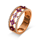 Ring 18 kt RG, 42 Brill. 0,17 ct, TW-si, 12 Saphire 0,33 ct pink, 8 Rubine 0,26 ct rot