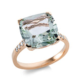 Ring 18 kt RG, 8 Brill. 0,15 ct, TW-si, 1 Amethyst 8,00 ct grün