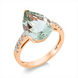 Ring 18 kt RG, 10 Brill. 0,23 ct, TW-si, 1 Amethyst 4,50 ct grün