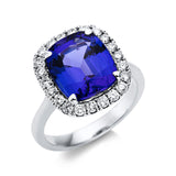Ring 18 kt WG, 20 Brill. 0,52 ct, TW-si, 1 Tansanit 5,37 ct blau
