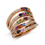 Ring 18 kt RG, 88 Brill. 0,77 ct, TW-vsi, 15 Saphire 1,22 ct multicolor
