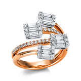 Ring 18 kt RG+WG, 12 Bag. 0,58 ct, TW-vsi, 48 Brill. 0,42 ct, TW-si
