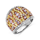 Ring 18 kt WG+GG+RG, 34 Brill. 0,54 ct, TW-si, 56 Brill. 0,93 ct, gelb, 27 Brill. 0,95 ct, pink