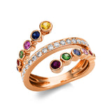 Ring 18 kt RG, 17 Brill. 0,29 ct, TW-vsi, 9 Saphire 0,38 ct multicolor, 2 Tsavorith 0,09 ct, 1 Rubin 0,08 ct rot