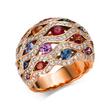 Ring 18 kt RG, 214 Brill. 1,05 ct, TW-vsi, 29 Saphire 2,50 ct multicolor