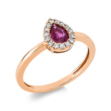 Ring 18 kt RG, 15 Brill. 0,11 ct, TW-si, 1 Rubin 0,39 ct rot
