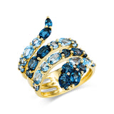 Ring 18 kt GG, 14 Topase 2,60 ct blau, 12 Topase 3,20 ct Lond. blue