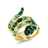 Ring 18 kt GG, 14 Granat 2,60 ct grün, 12 Achat 2,00 ct grün