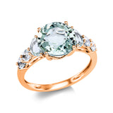 Ring 18 kt RG, 2 Amethyste 0,50 ct grün, 1 Amethyst 3,00 ct grün, 4 Amethyste 0,40 ct grün