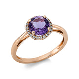 Ring 18 kt RG, 22 Brill. 0,10 ct, TW-si, 1 Amethyst 1,20 ct lila