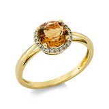 Ring 18 kt GG, 22 Brill. 0,10 ct, TW-si, 1 Citrin 1,20 ct gelb
