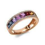 Ring 18 kt RG, 64 Brill. 0,23 ct, TW-si, 10 Saphire 2,10 ct multicolor