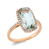 Ring 18 kt RG, 44 Brill. 0,24 ct, TW-si, 1 Amethyst 3,60 ct grün