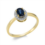 Ring 18 kt GG, 16 Brill. 0,10 ct, TW-si, 1 Saphir 0,39 ct blau