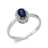 Ring 18 kt WG, 16 Brill. 0,10 ct, TW-si, 1 Saphir 0,53 ct blau