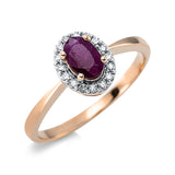 Ring 18 kt RG, Fassung rhodiniert, 16 Brill. 0,10 ct, TW-si, 1 Rubin 0,38 ct rot