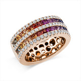Ring 18 kt RG, 64 Brill. 0,64 ct, TW-si, 30 Saphire 1,68 ct fancy