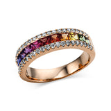 Ring 18 kt RG, 42 Brill. 0,41 ct, TW-si, 11 Saphire 1,35 ct multicolor