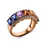 Ring 18 kt RG, 42 Brill. 0,30 ct, TW-si, 7 Saphire 3,86 ct multicolor