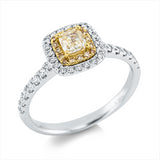Ring 18 kt WG+GG, 34 Brill. 0,31 ct, TW-si, 1 Assher 0,40 ct, gelb, 16 Brill. 0,07 ct, gelb