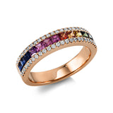 Ring 18 kt RG, 50 Brill. 0,22 ct, TW-si, 13 Saphire 0,95 ct multicolor