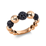 Ring 18 kt RG, Fassung schwarz rhodiniert, 28 Brill. 0,16 ct, schwarz, 47 Brill. 0,56 ct, schwarz