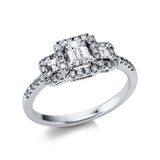 Ring 18 kt WG, 2 Bag. 0,11 ct, TW-si, 44 Brill. 0,29 ct, TW-si, 1 Sm.schliff 0,34 ct, TW-si