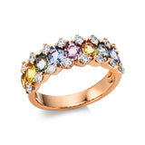 Ring 18 kt RG, 16 Brill. 0,59 ct, TW-vsi/si, 9 Saphire 3,15 ct multicolor
