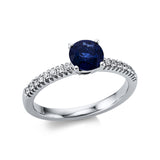 Ring 18 kt WG, 16 Brill. 0,16 ct, TW-vsi, 1 Saphir 1,05 ct blau