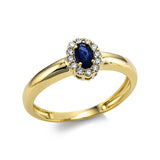 Ring 18 kt GG, 12 Brill. 0,12 ct, TW-si, 1 Saphir 0,32 ct blau