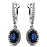 Ohrschmuck 18 kt WG, Fassung schwarz rhodiniert, 64 Brill. 0,32 ct, TW-si, 2 Saphire 1,98 ct blau