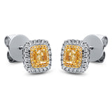 Ohrstecker 18 kt WG+GG, 40 Brill. 0,30 ct, TW-si, 2 Cushion 0,69 ct, gelb, 40 Brill. 0,11 ct, gelb