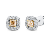 Ohrstecker 18 kt WG+GG, 96 Brill. 0,24 ct, TW-si, 2 Cushion 0,99 ct, gelb