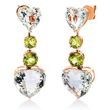 Ohrschmuck 18 kt RG, 2 Amethyste 5,00 ct grün, 4 Peridot 2,90 ct grün, 2 Amethyste 13,50 ct grün