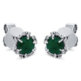 Ohrstecker 18 kt WG, 24 Brill. 0,11 ct, TW-si, 2 Smaragde 1,01 ct grün