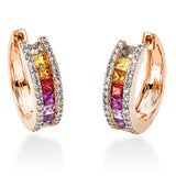 Creolen 18 kt RG, 60 Brill. 0,39 ct, TW-si, 2 Rubine 0,15 ct rot, 14 Saphire 1,23 ct fancy
