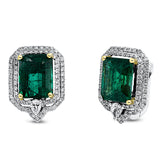 Ohrstecker 18 kt WG+GG, 2 Tropfen 0,30 ct, 138 Brill. 1,00 ct, TW-vsi, 2 Smaragde 10,31 ct grün